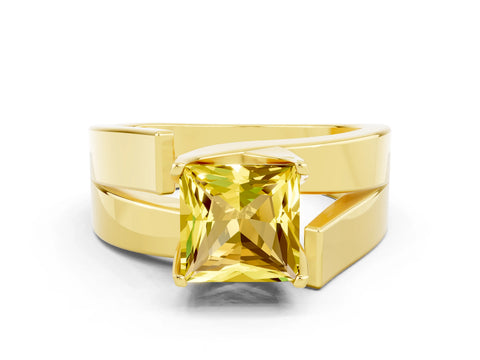 Yellow gold Modern Tension Set Princess Cut Yellow Sapphire Solitaire Wide Band Ring_12