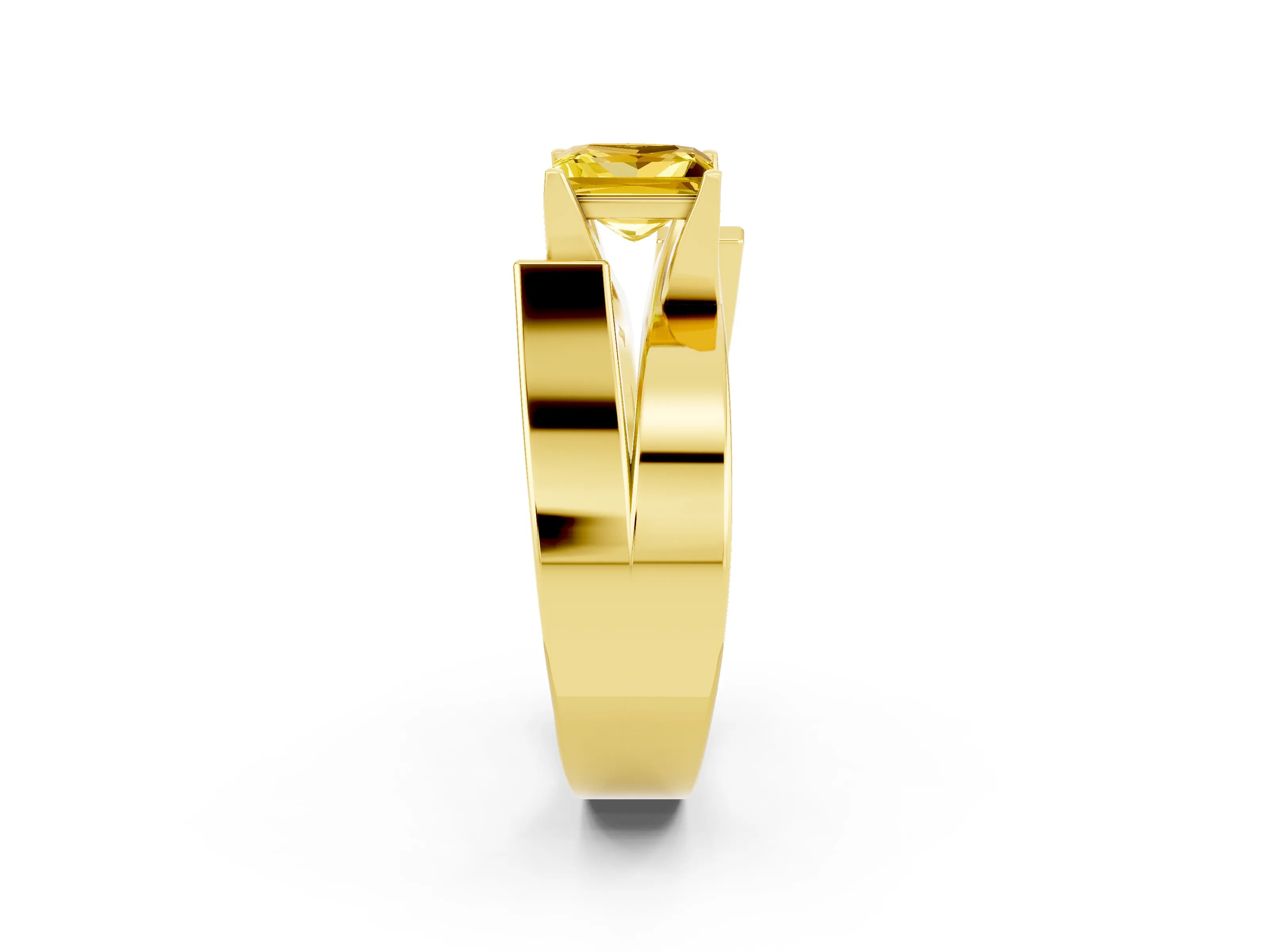 Yellow gold Modern Tension Set Princess Cut Yellow Sapphire Solitaire Wide Band Ring_14