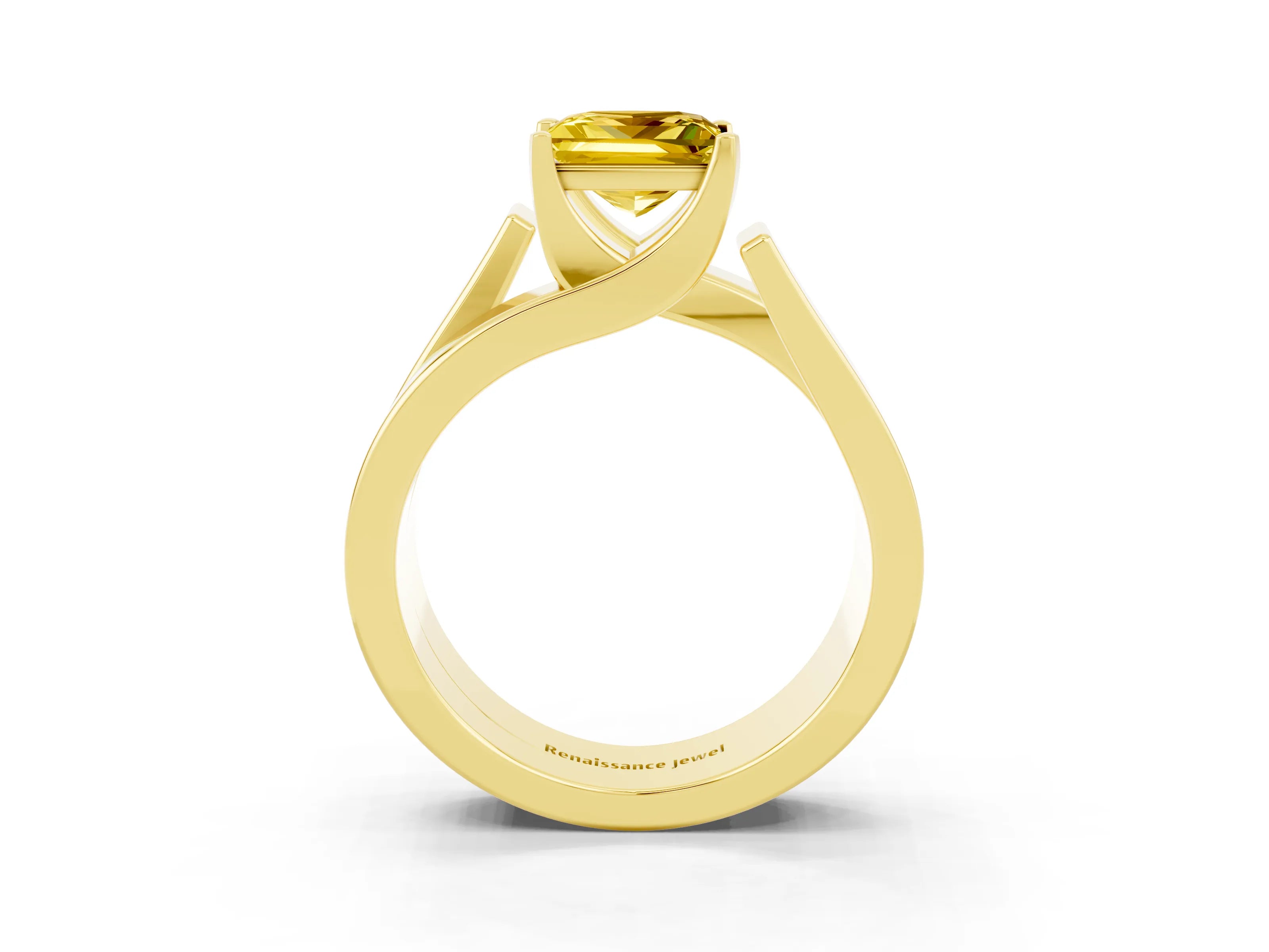 Yellow gold Modern Tension Set Princess Cut Yellow Sapphire Solitaire Wide Band Ring_15