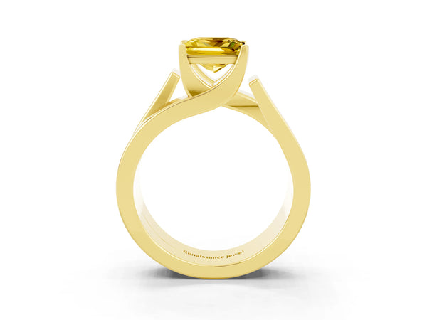 Yellow gold Modern Tension Set Princess Cut Yellow Sapphire Solitaire Wide Band Ring