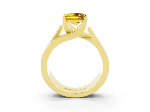 Yellow gold Modern Tension Set Princess Cut Yellow Sapphire Solitaire Wide Band Ring_15