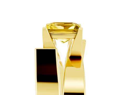 Yellow gold Modern Tension Set Princess Cut Yellow Sapphire Solitaire Wide Band Ring_17
