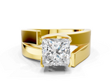 Yellow gold Modern Tension Set Princess Solitaire Wide Band Ring_124