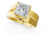 Yellow gold Modern Tension Set Princess Solitaire Wide Band Ring_125
