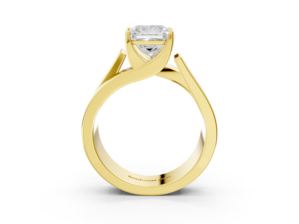 Yellow Gold Princess Cut Solitaire Engagement Ring Setting with Wide Stepped Bypass Band
