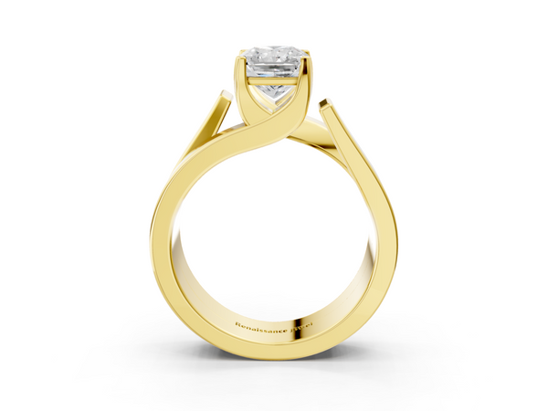 Yellow Gold Radiant Cut Solitaire Engagement Ring Setting with Wide Stepped Bypass Band