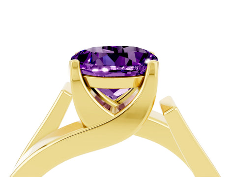 Yellow gold Modern Tension Set Round Cut Amethyst Solitaire Wide Band Ring_4