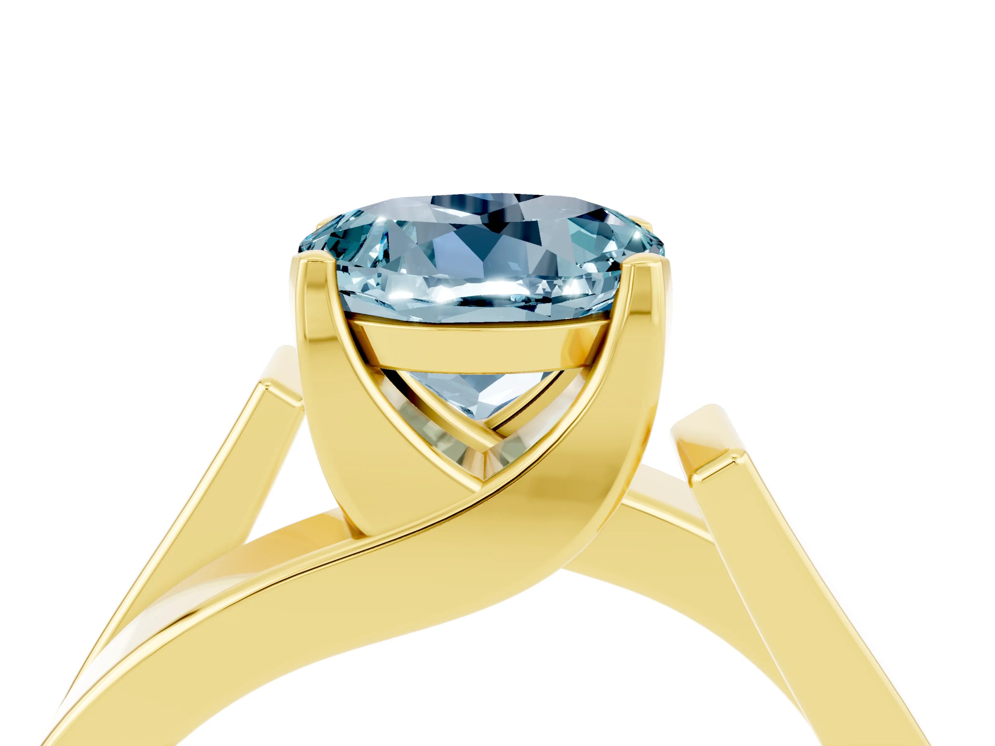 Yellow gold Modern Tension Set Round Cut Aquamarine Solitaire Wide Band Ring_4