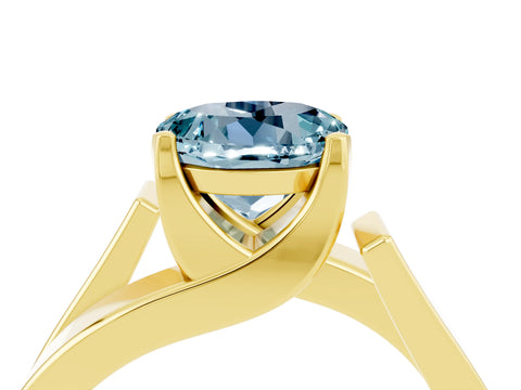 Yellow gold Modern Tension Set Round Cut Aquamarine Solitaire Wide Band Ring_4