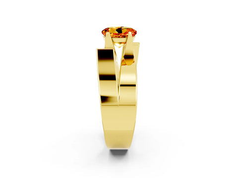 Yellow gold Modern Tension Set Round Cut Citrine Solitaire Wide Band Ring_2