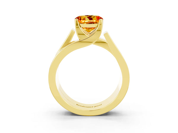 Yellow gold Modern Tension Set Round Cut Citrine Solitaire Wide Band Ring