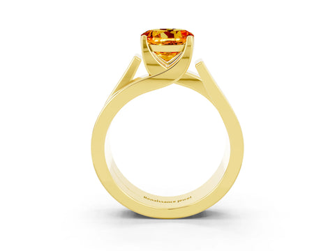 Yellow gold Modern Tension Set Round Cut Citrine Solitaire Wide Band Ring_3