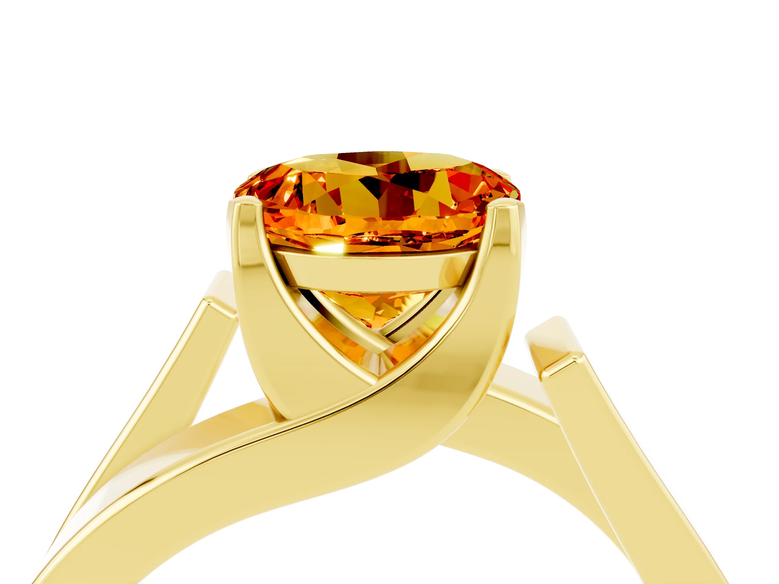 Yellow gold Modern Tension Set Round Cut Citrine Solitaire Wide Band Ring_4