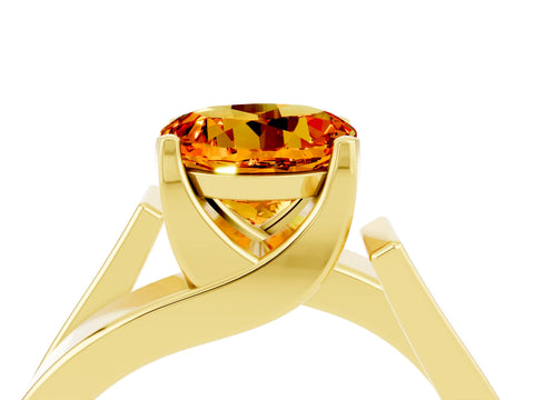 Yellow gold Modern Tension Set Round Cut Citrine Solitaire Wide Band Ring_4