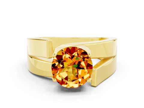 Yellow gold Modern Tension Set Round Cut Citrine Solitaire Wide Band Ring