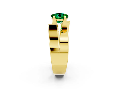 Yellow gold Modern Tension Set Round Cut Emerald Solitaire Wide Band Ring_2