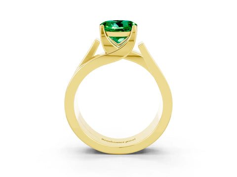 Yellow gold Modern Tension Set Round Cut Emerald Solitaire Wide Band Ring_3
