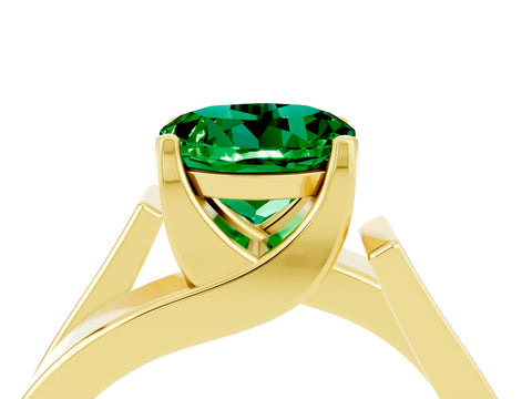 Yellow gold Modern Tension Set Round Cut Emerald Solitaire Wide Band Ring_4