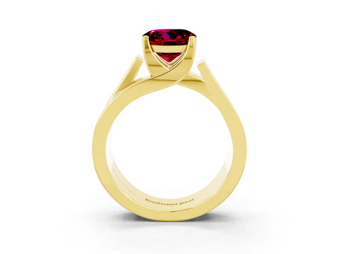 Yellow gold Modern Tension Set Round Cut Garnet Solitaire Wide Band Ring_3