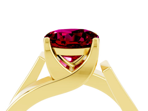 Yellow gold Modern Tension Set Round Cut Garnet Solitaire Wide Band Ring_4