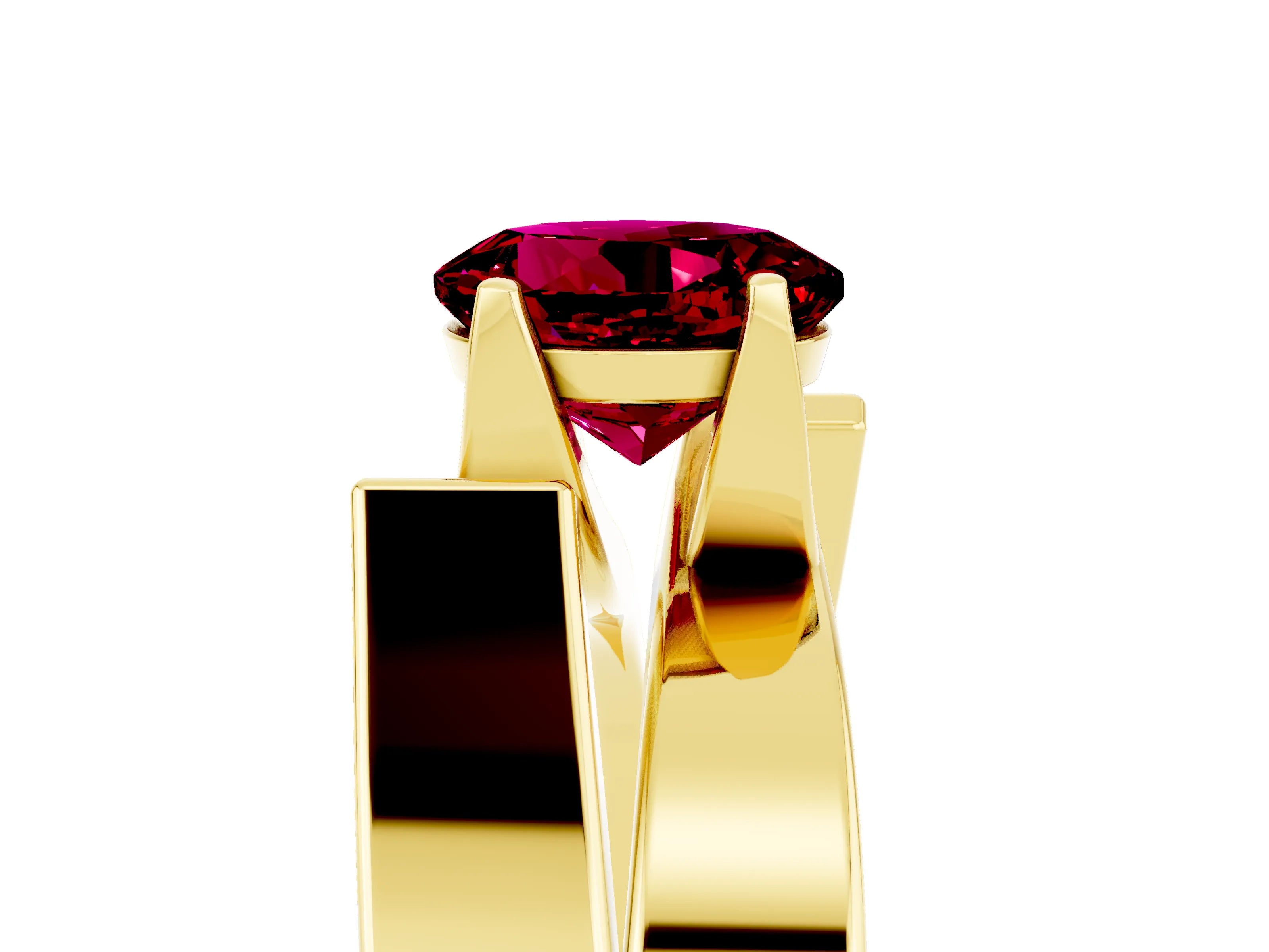 Yellow gold Modern Tension Set Round Cut Garnet Solitaire Wide Band Ring_5