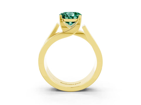 Yellow gold Modern Tension Set Round Cut Green Sapphire Solitaire Wide Band Ring_3