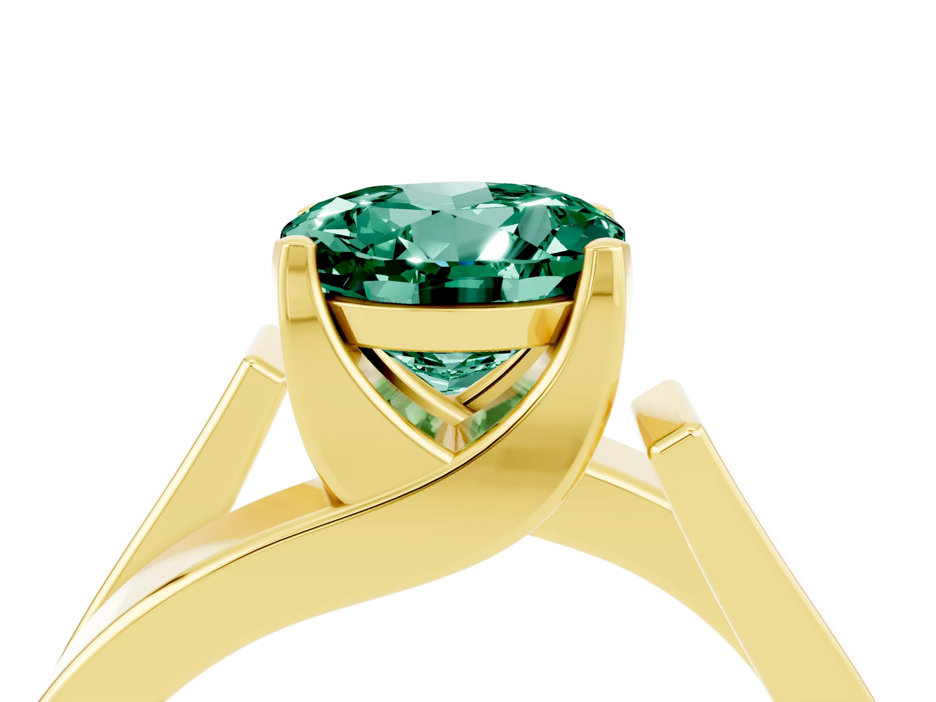 Yellow gold Modern Tension Set Round Cut Green Sapphire Solitaire Wide Band Ring_4