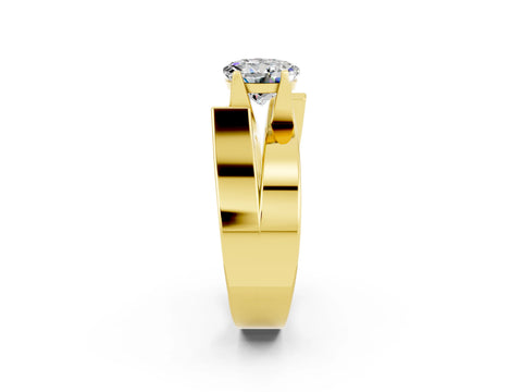 Yellow gold Modern Tension Set Round Cut Moissanite Solitaire Wide Band Ring_2