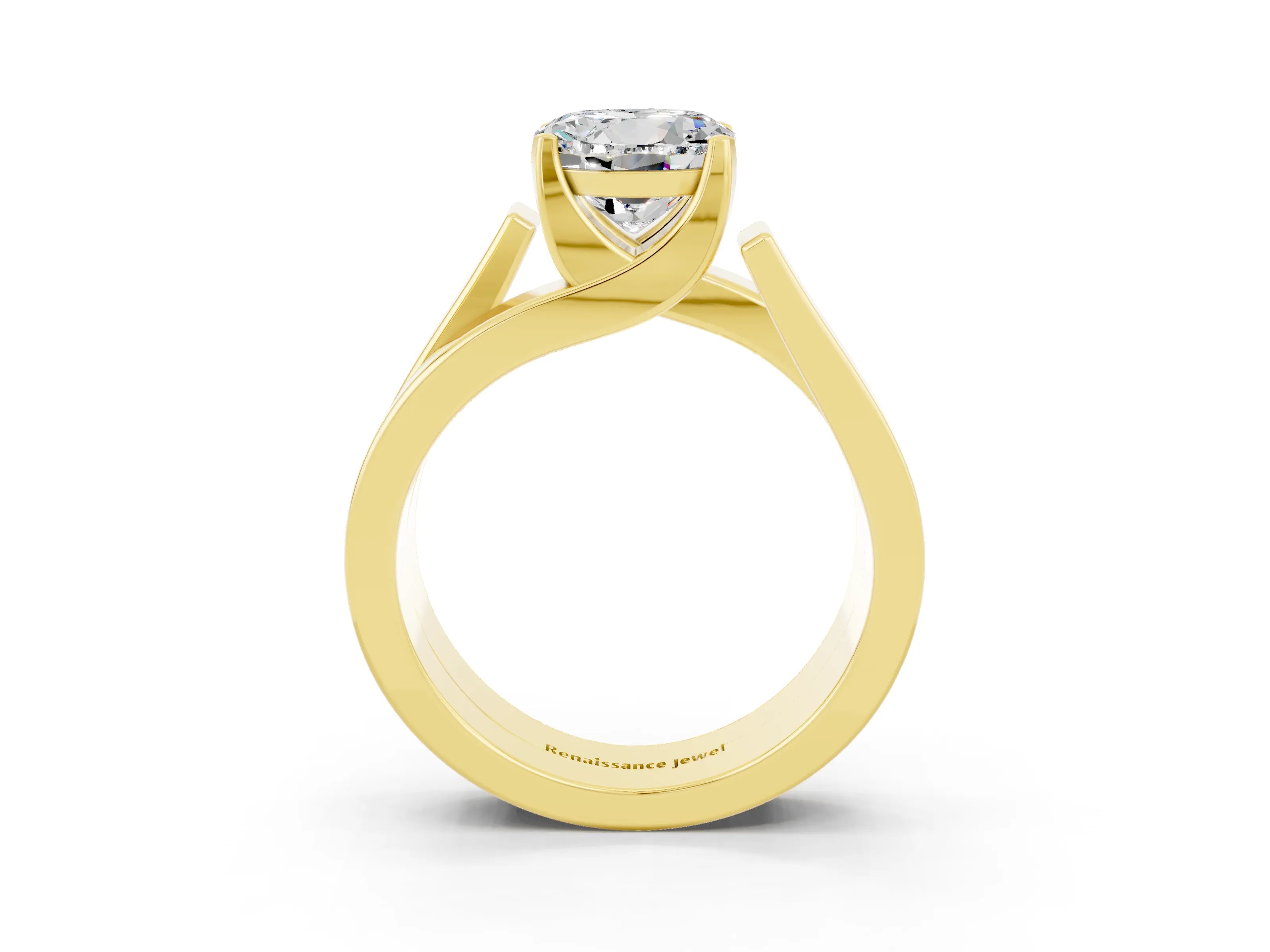 Yellow gold Modern Tension Set Round Cut Moissanite Solitaire Wide Band Ring_3