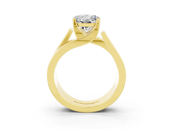 Yellow gold Modern Tension Set Round Cut Moissanite Solitaire Wide Band Ring
