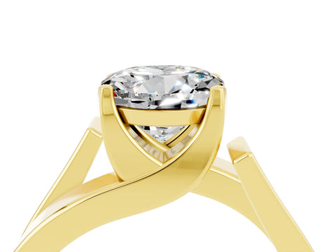 Yellow gold Modern Tension Set Round Cut Moissanite Solitaire Wide Band Ring_4