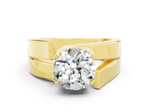 Yellow gold Modern Tension Set Round Cut Moissanite Solitaire Wide Band Ring