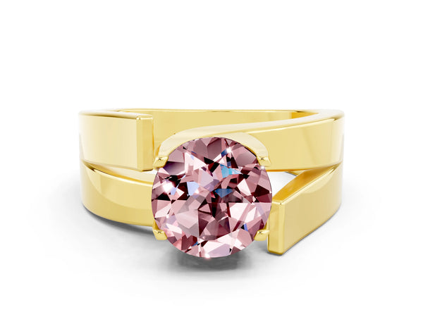 Yellow gold Modern Tension Set Round Cut Morganite Solitaire Wide Band Ring