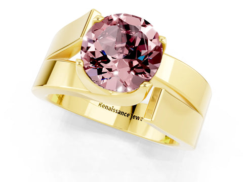 Yellow gold Modern Tension Set Round Cut Morganite Solitaire Wide Band Ring_1