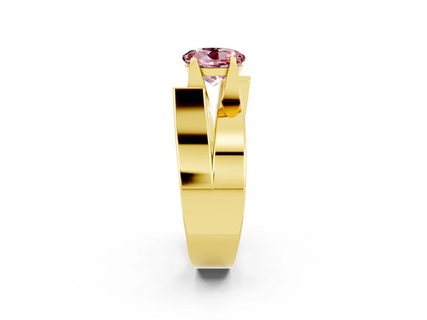 Yellow gold Modern Tension Set Round Cut Morganite Solitaire Wide Band Ring