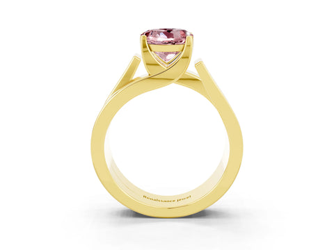 Yellow gold Modern Tension Set Round Cut Morganite Solitaire Wide Band Ring_3