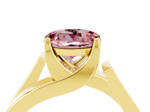 Yellow gold Modern Tension Set Round Cut Morganite Solitaire Wide Band Ring_4