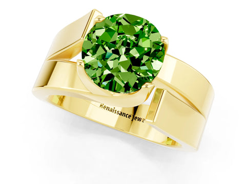 Yellow gold Modern Tension Set Round Cut Peridot Solitaire Wide Band Ring_1