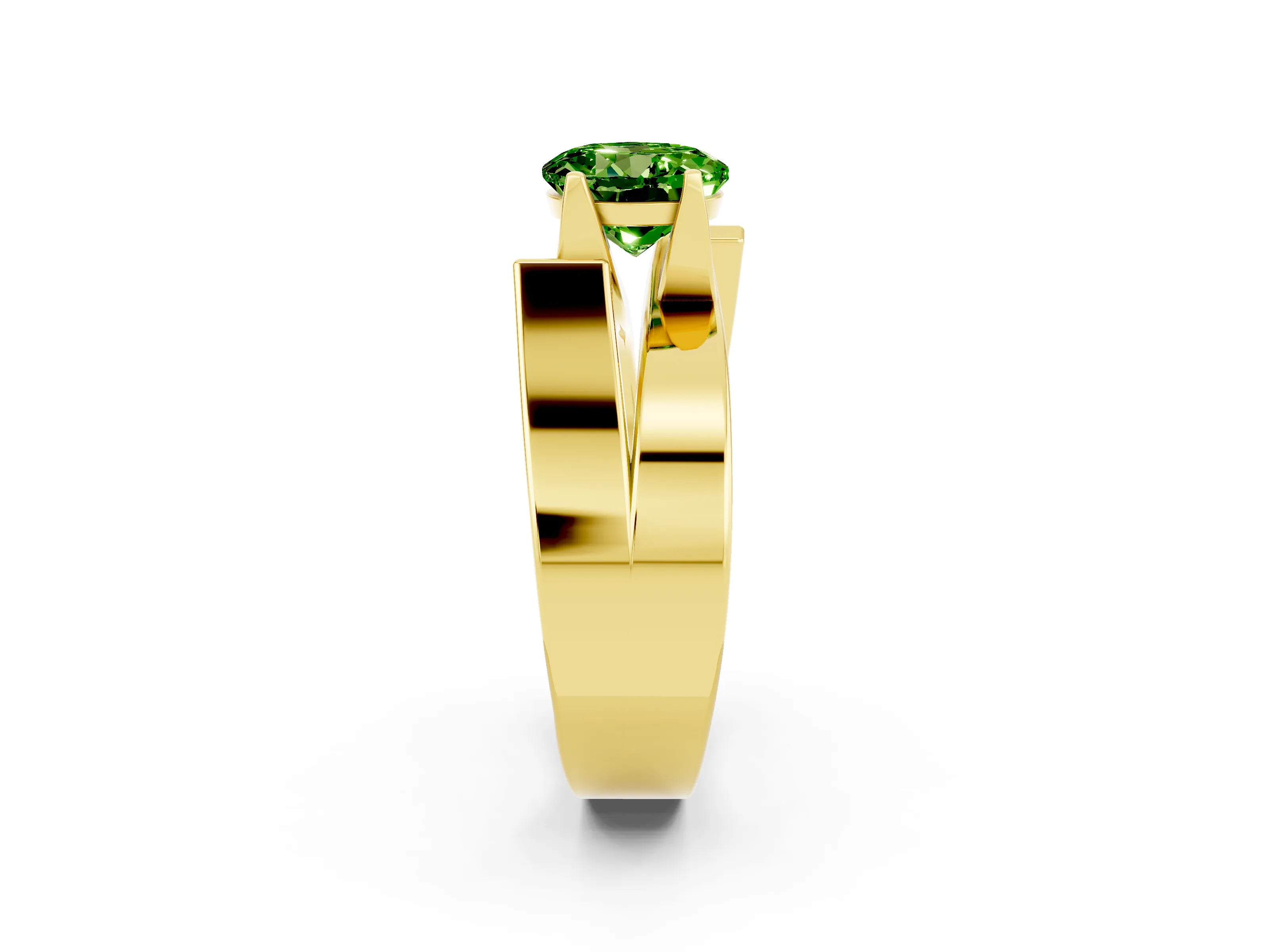 Yellow gold Modern Tension Set Round Cut Peridot Solitaire Wide Band Ring_2