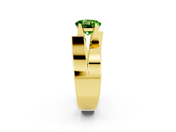 Yellow gold Modern Tension Set Round Cut Peridot Solitaire Wide Band Ring
