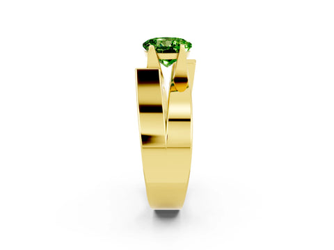 Yellow gold Modern Tension Set Round Cut Peridot Solitaire Wide Band Ring_2