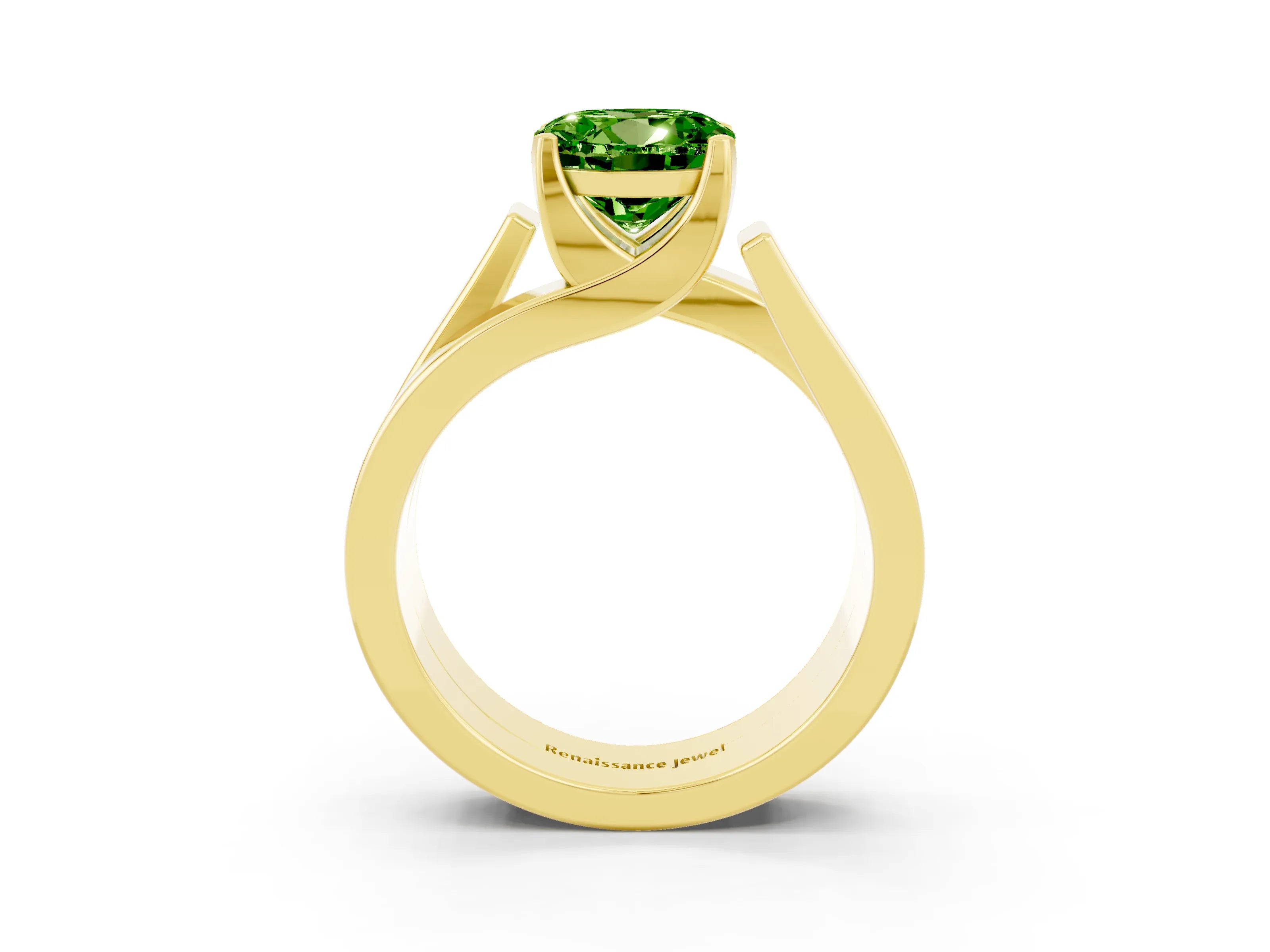 Yellow gold Modern Tension Set Round Cut Peridot Solitaire Wide Band Ring_3