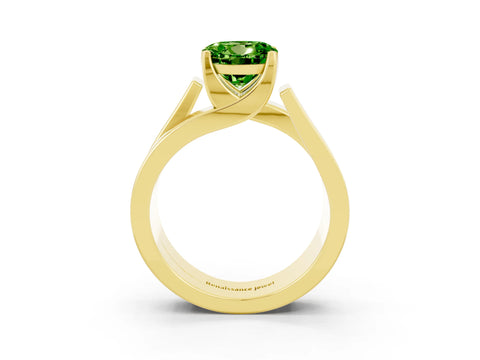 Yellow gold Modern Tension Set Round Cut Peridot Solitaire Wide Band Ring_3