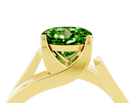 Yellow gold Modern Tension Set Round Cut Peridot Solitaire Wide Band Ring_4