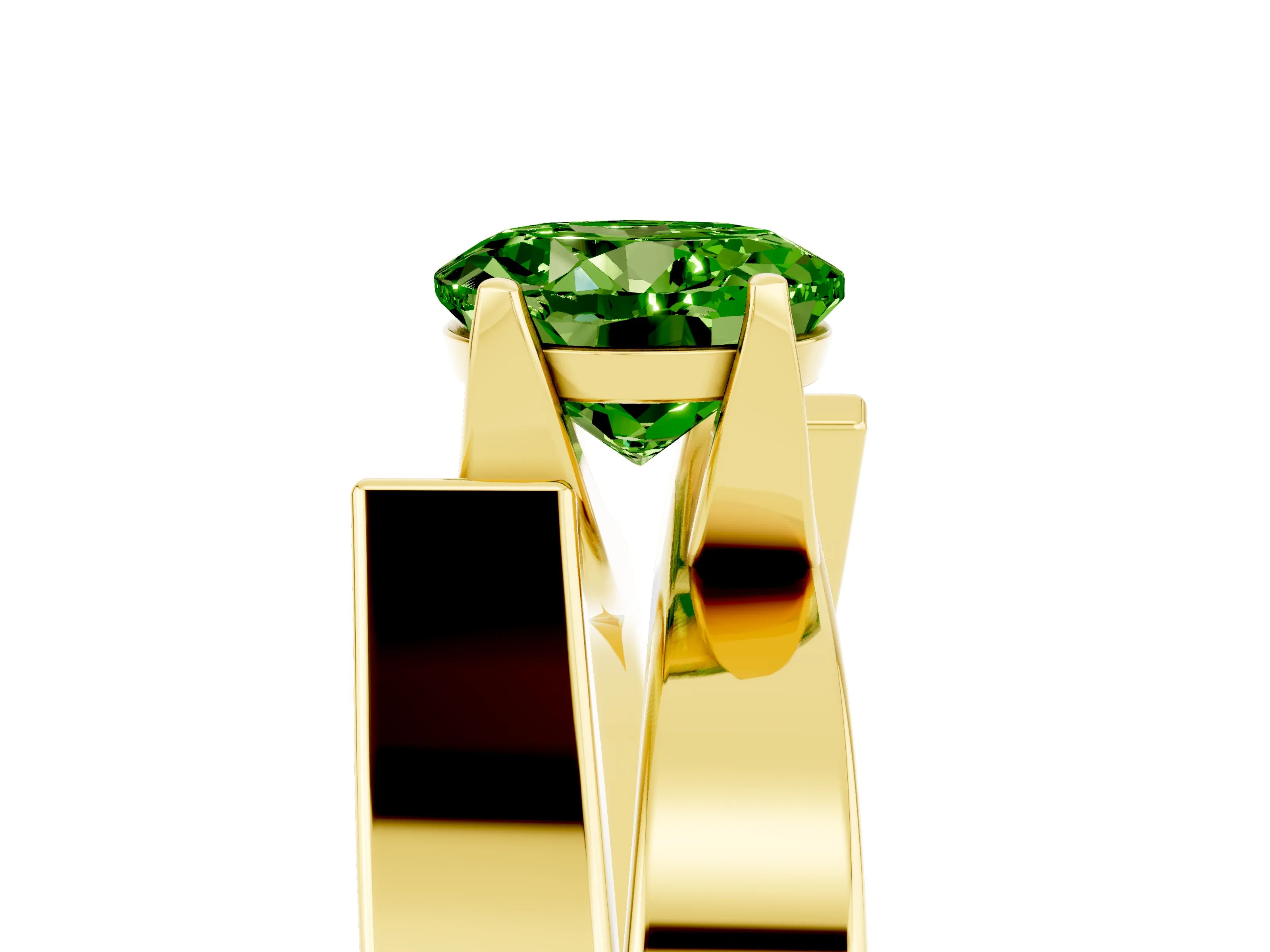 Yellow gold Modern Tension Set Round Cut Peridot Solitaire Wide Band Ring_5