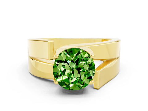 Yellow gold Modern Tension Set Round Cut Peridot Solitaire Wide Band Ring