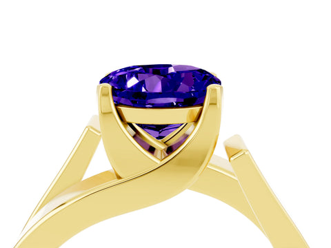 Yellow gold Modern Tension Set Round Cut Tanzanite Solitaire Wide Band Ring_4