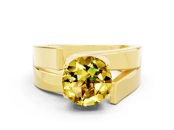 Yellow gold Modern Tension Set Round Cut Yellow Sapphire Solitaire Wide Band Ring
