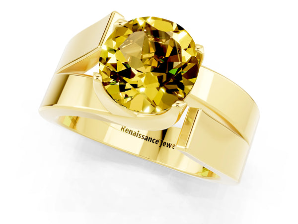 Yellow gold Modern Tension Set Round Cut Yellow Sapphire Solitaire Wide Band Ring