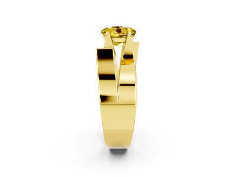 Yellow gold Modern Tension Set Round Cut Yellow Sapphire Solitaire Wide Band Ring_14
